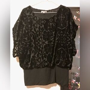 Joseph A Black Velvet Floral Top
